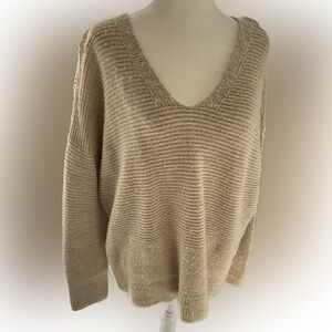 Eileen Fisher Women's V-Neck Beige Textured V-Neck Sweater